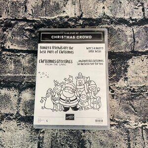 Stampin Up CHRISTMAS CROWD 6pc Rubber Cling Stamp Set Santa 150497 Elf Reindeer